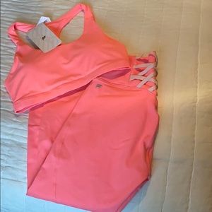 Fabletics S/M Coral Pink legging/bra set